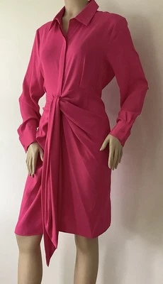 NEW NICOLE MILLER (Size 14) Audrey Knot Front Vibrant Pink Long Sleeve Dress - Image 1 of 4
