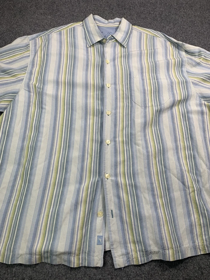 Tommy Bahama Shirt Mens 2XL Striped Short Sleeve Button Up Beach Blue - Image 1 of 4