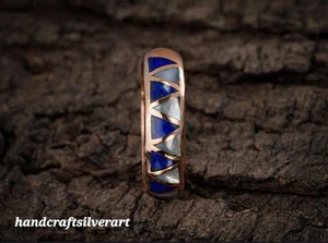 Lapis, Abalone Brass Jewelry Inlay Ring Inlay Band Brass Jewelry For Gift - Picture 1 of 6