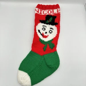 Vintage 18” Hand Knit Christmas Stocking Snowman Personalized NICOLE - Picture 1 of 8
