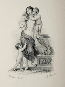 c1867 Antique Print CHARITY SURROUNDED BY CHILDREN by Artist T. Stothard R.A - Picture 1 of 2