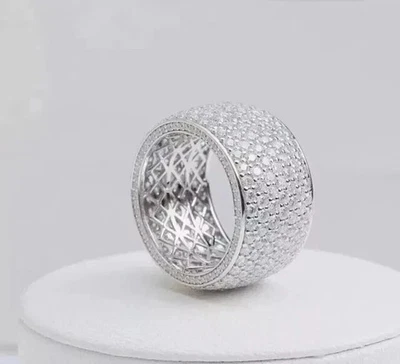 Мужское обручальное кольцо из стерлингового серебра 925 пробы с настоящим муассанитом круглой огранки 3 карата с мизинцем - Изображение 1 из 4