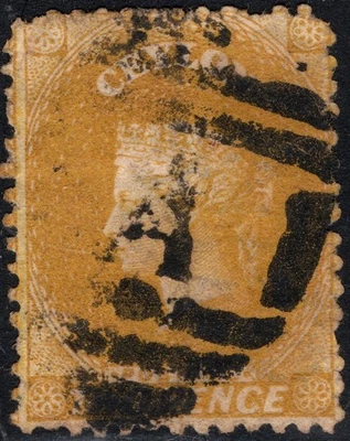 CEYLON 1863-67 QV USED ENGR 2P ORNG YEL SC#A1/49d WMK CRWN cc BARD OVAL + A CNCL - Image 1 of 2
