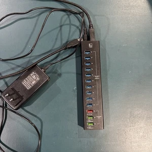 USB Hub Powered, 13 Multi-Port USB Hub with 10 USB 3.0 Ports, 2 IQ Quick Charge  - Picture 1 of 7