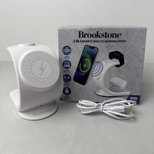 Brookstone 3-in-1 Magnetic Charging Station iPhone AirPods Apple Watch White - Picture 1 of 8