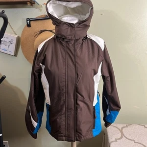 Snozu Brown, White and blue snow ski zip up Jacket - size small - Picture 1 of 16