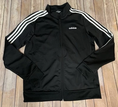 Chaqueta Atlética Adidas Para Hombre Negra con Rayas Blancas Cremallera Completa Talla L Foto 1 de 4