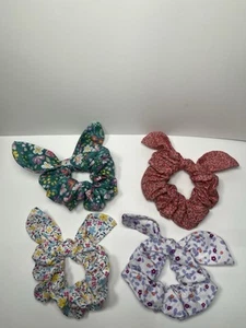 Handmade Bow Hair Scrunchie's Set of 4 Floral Patterns Removeable Bow. - Picture 1 of 6