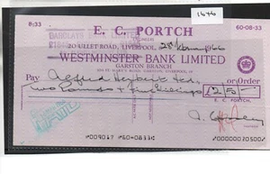 CHEQUE - CH1646 - USED -1966- Westminster Bank, Garston, Liverpool - Picture 1 of 1