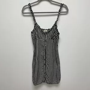Free People Womens Black White Check Sleeveless Ruffle Button Front Mini Dress S - Picture 1 of 8