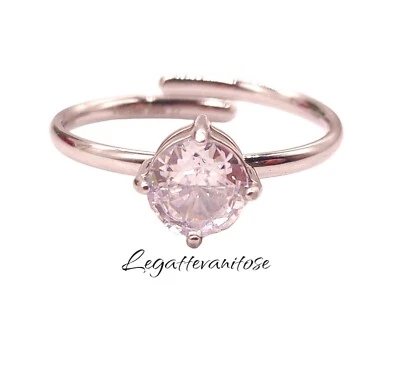  Anello Solitario Regolabile Acciaio e Zircone . Anello Donna Acciaio.  - Immagine 1 di 4