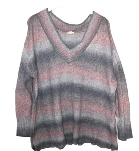 ANA A New Approach Sweater Damen Pullover V-Ausschnitt Langarm Blau Rosa Größe 1X - Bild 1 von 4