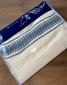 Ralph Lauren ""Ayer"" Sandwurfdecke 100 % Leinen Fransen blau Dobby Streifen Neu! - Bild 1 von 8