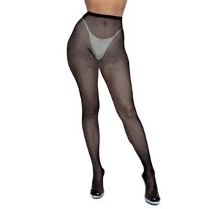 Schwarze Netzstrumpfhose hoher Bund Stretch transparent Regular oder Übergröße 2302 - Bild 1 von 7
