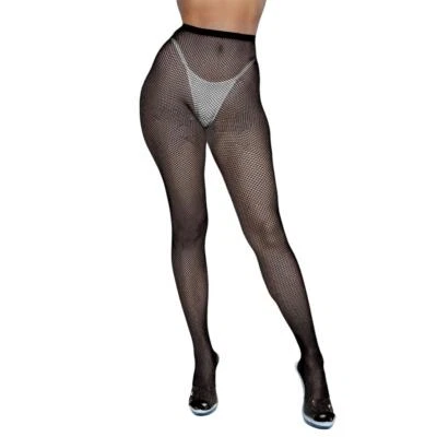 Pantimedias negras de red cintura alta elásticas transparentes talla regular o grande 2302 Foto 1 de 4