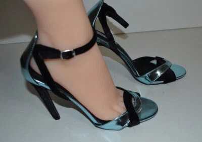 Cape Robbin Suzzy-5 Peeptoe Heels Strappy Metalic Blue & Black Velvet Size 7.5M - Image 1 of 3