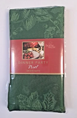 Juego de 4 servilletas Macy's Homewear cena fiesta Noel verde 18x18" diseño acebo nuevo con etiquetas Foto 1 de 4