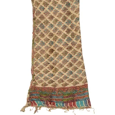 Bufandas florales estampadas marfil 100 % seda pura estola larga Dupatta vintage de Sanskriti Foto 1 de 4