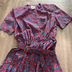 Leslie Fay Vintage 80s LONG Floral Womens Dress Size 6 Petite Belted Multicolor - Picture 1 of 6