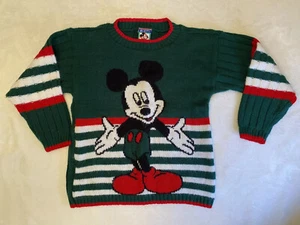 Vintage Disney Disneyland Mickey Mouse Sweater Youth Kid Size 6-7 Green Stripe - Picture 1 of 7