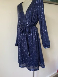 South Of The Border Deep Blue Sequined Dress . Size L (14) - Picture 1 of 9
