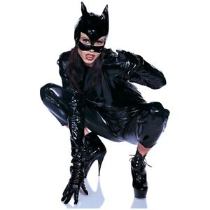 Black Vinyl Cat Woman Mask Womens Halloween Fancy Dress Costume Accessory
