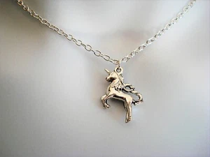 1" x 3/4" Unicorn Pendant on 14" extends 16" Long Fine SP Chain Necklace & Clasp - Bild 1 von 8