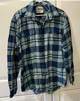 Camisa de Franela Montaña Caqui Para Hombres L Botón Azul Cuadros Exterior Senderismo Algodón Foto 1 de 4