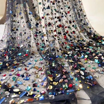 Funkelnder Spitzenstoff Mit Bunter Schwerer Strassperlen Spitze Für Partykleid - Bild 1 von 4