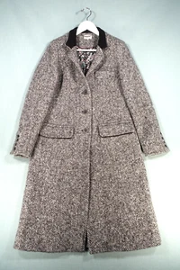 Brora Wool Coat Womens 12 Grey Black Longline Overcoat Herringbone UK Tailoring - Picture 1 of 23