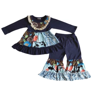 Girls Bird Patchwork Long Sleeve Tunic Bell Pants Set 2pcs Outfit - Picture 1 of 1