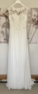 14 🟠 Alba by Pronovias | Size 12 | Ivory Chiffon & Lace Wedding Dress - Picture 1 of 12