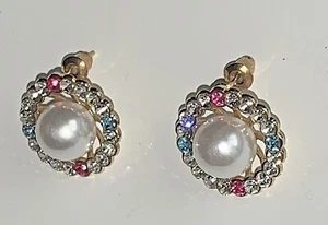 Betsey Johnson Barock Perlen Strass BLING CIRCLE Gold Ohrringe Neu ohne Etikett ❤️tb  - Bild 1 von 5