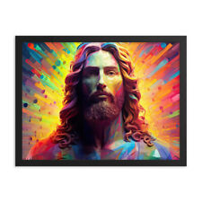 Jesus Abstract Art Framed poster; Multiple colors Christian Faith