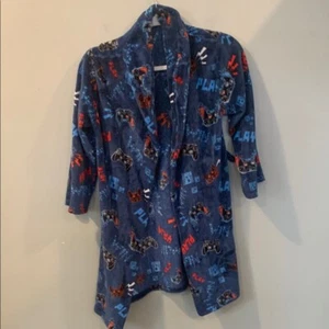 Blue Gamer Video Game Themed Kids Boys Girls Medium Fleece Robe *missing belt - Picture 1 of 4