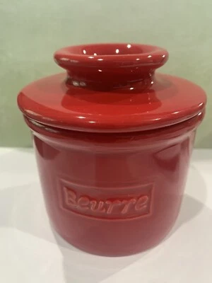 L. Tremain Beurre FRENCH CERAMIC BUTTER BELL Crock Dish Cup  Red - Image 1 of 4
