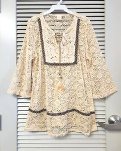 3/4 Ohrringe elfenbeinfarben Spitze zum Binden Oberteil M Urban Outfitters - Bild 1 von 2