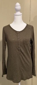 GAP Mujer Pullover Manga Larga Cuello Henley Verde Ejército Top Camisa Pequeña S - Imagen 1 de 5