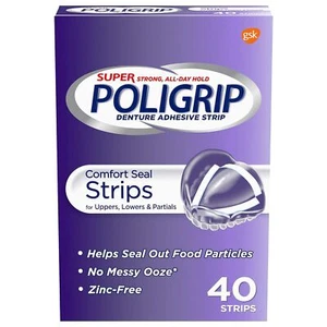 Super Poligrip Comfort Seal Denture and Partials Adhesive Strips 40 Count Pac... - Picture 1 of 9