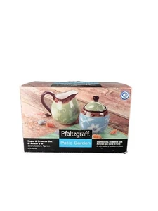 Juego de crema y azúcar de jardín Pfaltzgraff patio verde azul gres - Imagen 1 de 12