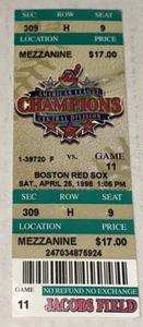 Indians Red Sox Ticket Stub Jacobs Field Game 11 Saberhagen Win MLB 4/25/1998 - Picture 1 of 2