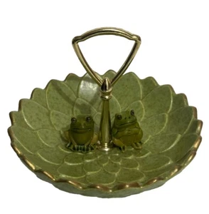 Royal Haeger 879-H Green Flower Trinket Jewelry Candy bowl Frogs Hong Kong - Imagen 1 de 19
