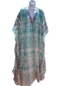 Winkane Womens One-Size Fits Most Printed Kaftan Dress With V-Neck & Geometric P - Picture 1 of 6