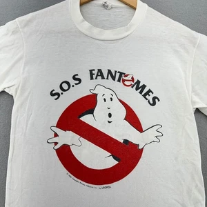 1985 Ghostbusters S.O.S Fantomes FRENCH RELEASE White Tshirt S (Taille: 2) VTG - Picture 1 of 9