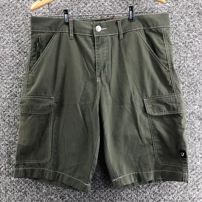 Pantalones Cortos Carga True Religion Verde Para Hombre Talla 34 Bolsillos Cremallera 10.5" Entrepierna Foto 1 de 4