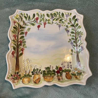 Ma Maison Dario Farrucci 11” Square Dinner Plate Hand Painted Collection - Image 1 of 4