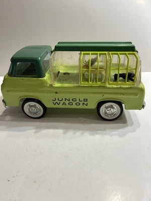 Ford Jungle Wagon vintage años 60 Nylint verde acero prensado con jaulas y 3 animales Foto 1 de 4