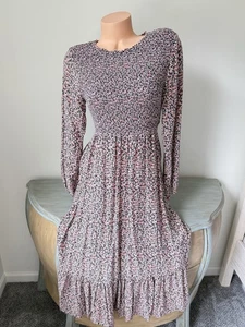 Old Navy Midikleid Damen M Fit Flare Langarm gesmokt Blumen Prairie Cottage - Bild 1 von 12