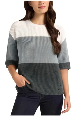 Matty M Women's Elbow Sleeve Colorblock Sweater TEAL Large - Image 1 of 4