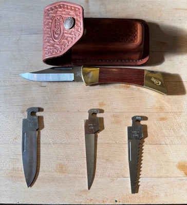 Cuchillo Plegable Case XX-Changer con Bloqueo de Madera, 4 Hojas, Funda de Cuero Foto 1 de 4